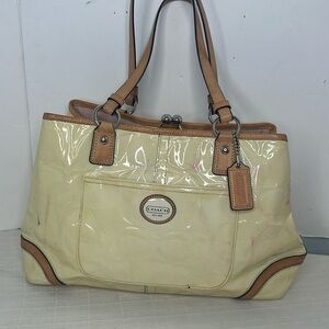 Coach Peyton Embossed Yellow Patent & tan Leather Bag, F23722